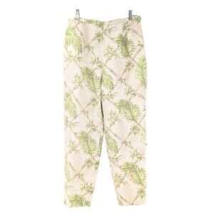 Talbots Vintage Linen Leaf Bamboo Print Straight Leg High Rise Lined Pants 30x28